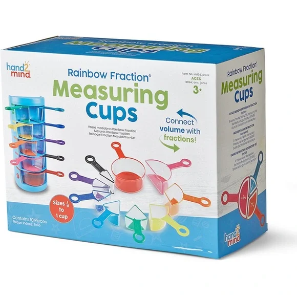 NIB Rainbow Fraction Measuring Cups hand2 mind 10 Piece Set, 3+ (Never Opened) - Picture 1 of 5